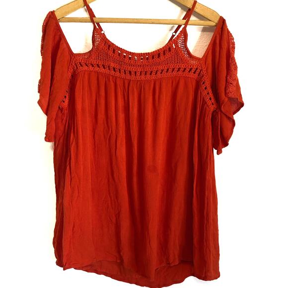 Ripcurl cold shoulder blouse crochet orange short sleeve bohemian Size Med - Picture 1 of 4